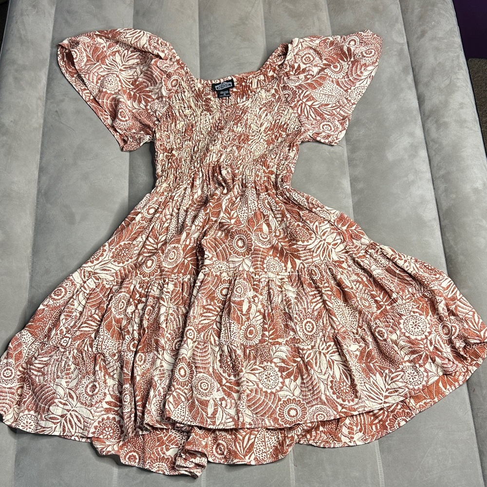 Angie Burnt‎ Red and Off White Floral Midi Maxi Dress
